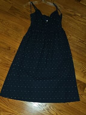 Blue Rain Navy Scallop Bust Spaghetti-Strap Dress with Tiny Multi-Dots